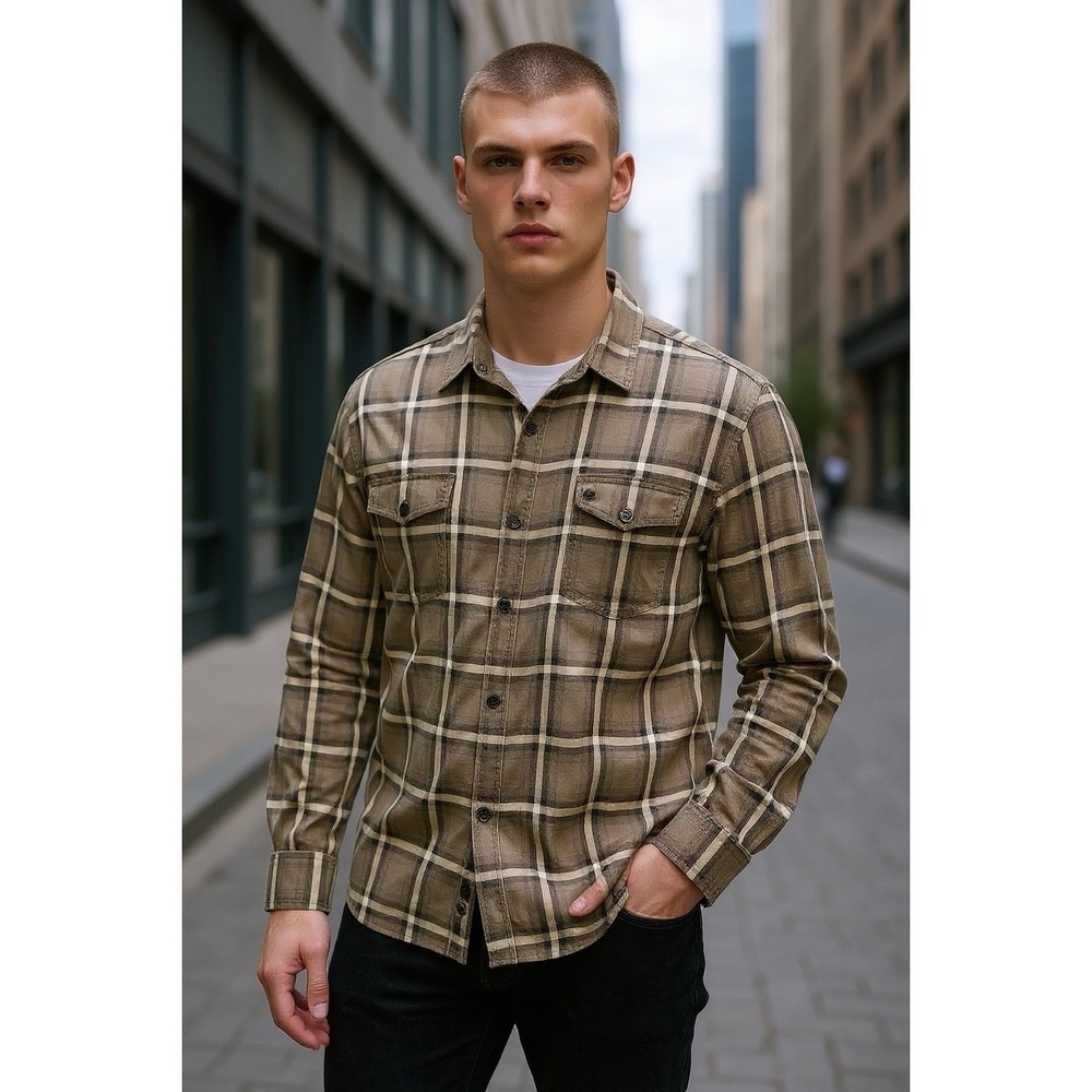 Goodthreads Men's Slim Fit Stretch Flannel‎ Shirt - Gray Plaid - XXL